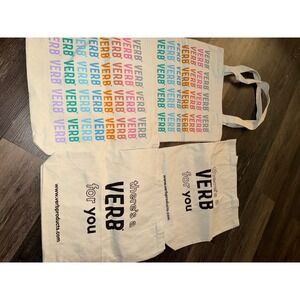 Verb Hair‎ Care Canvas Tote Bag Bundle 4 Pack Multi Color Logo Reusable Natural
